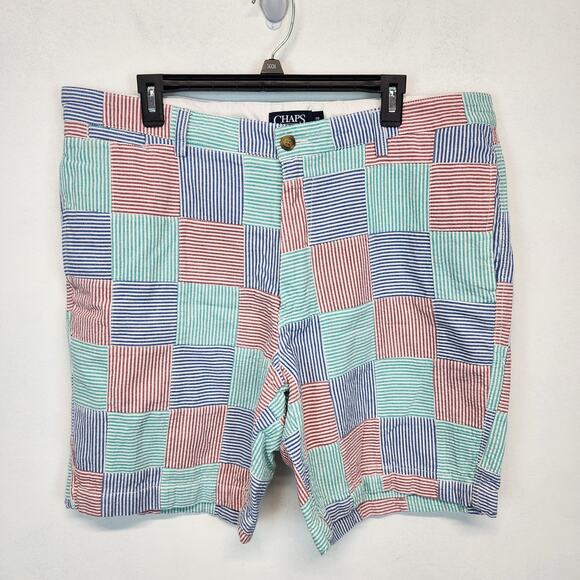 Chaps Pastel Colorblock Shorts Mens 38 Cotton Striped Southern Preppy Casual - Picture 1 of 8